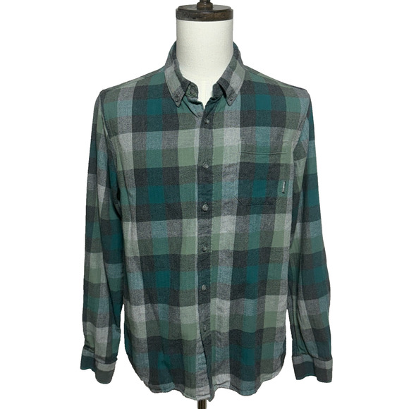 Eddie Bauer Shirt Mens Large Green Gray Plaid Flannel Button Down Long Sleeve - Picture 1 of 11